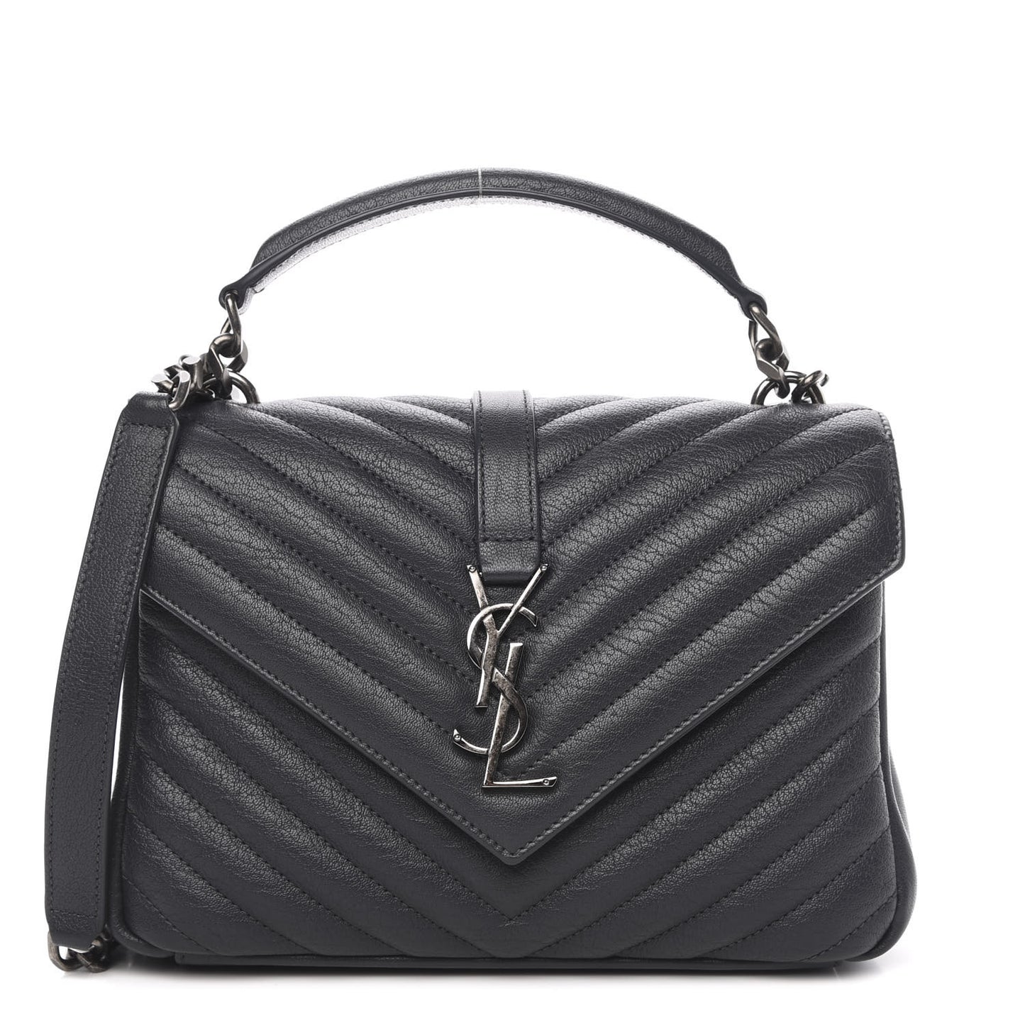 Sheepskin Matelasse Chevron Monogram Medium College Bag Asphalt