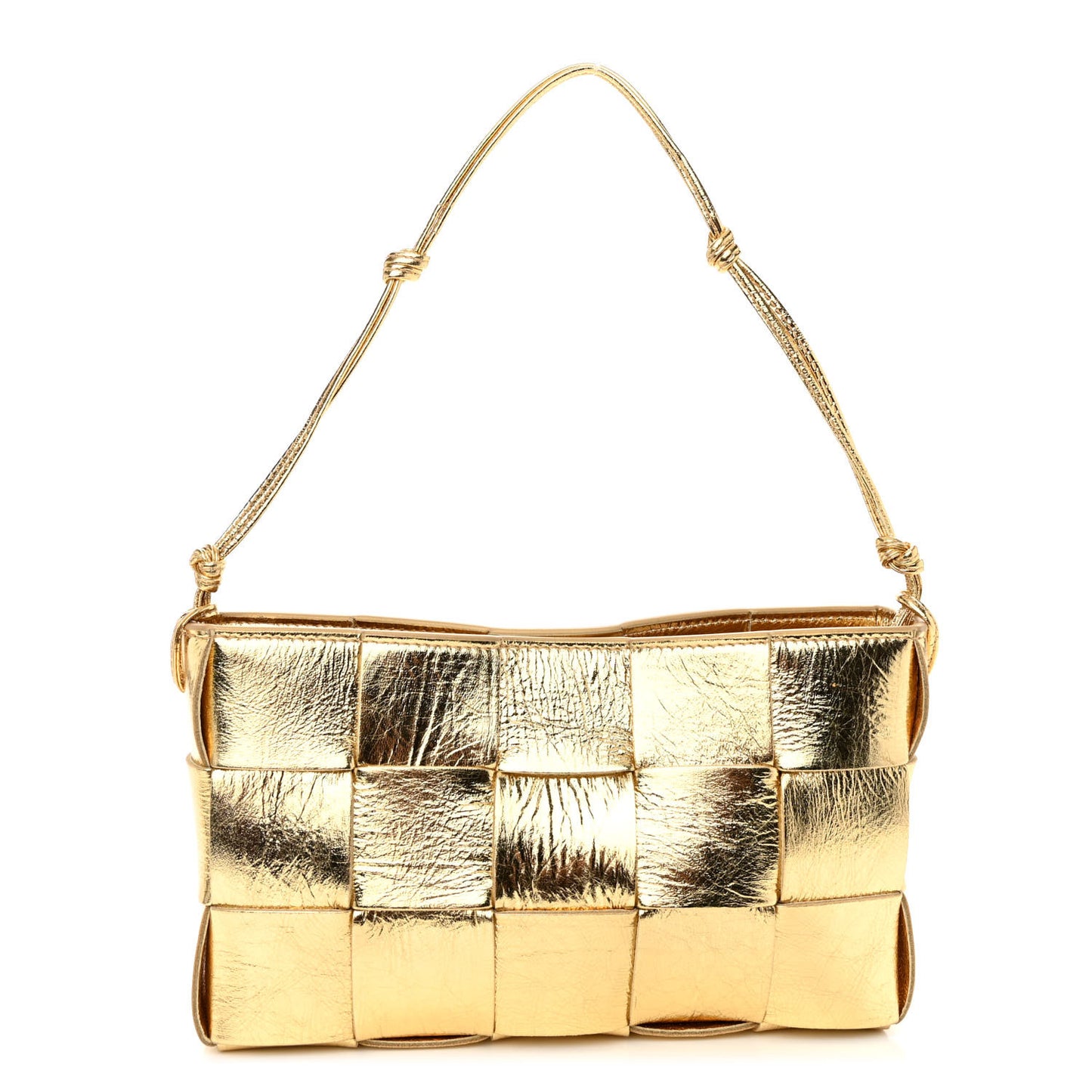 Metallic Lambskin Maxi Intrecciato Cassette Pouch On Strap Bag Gold