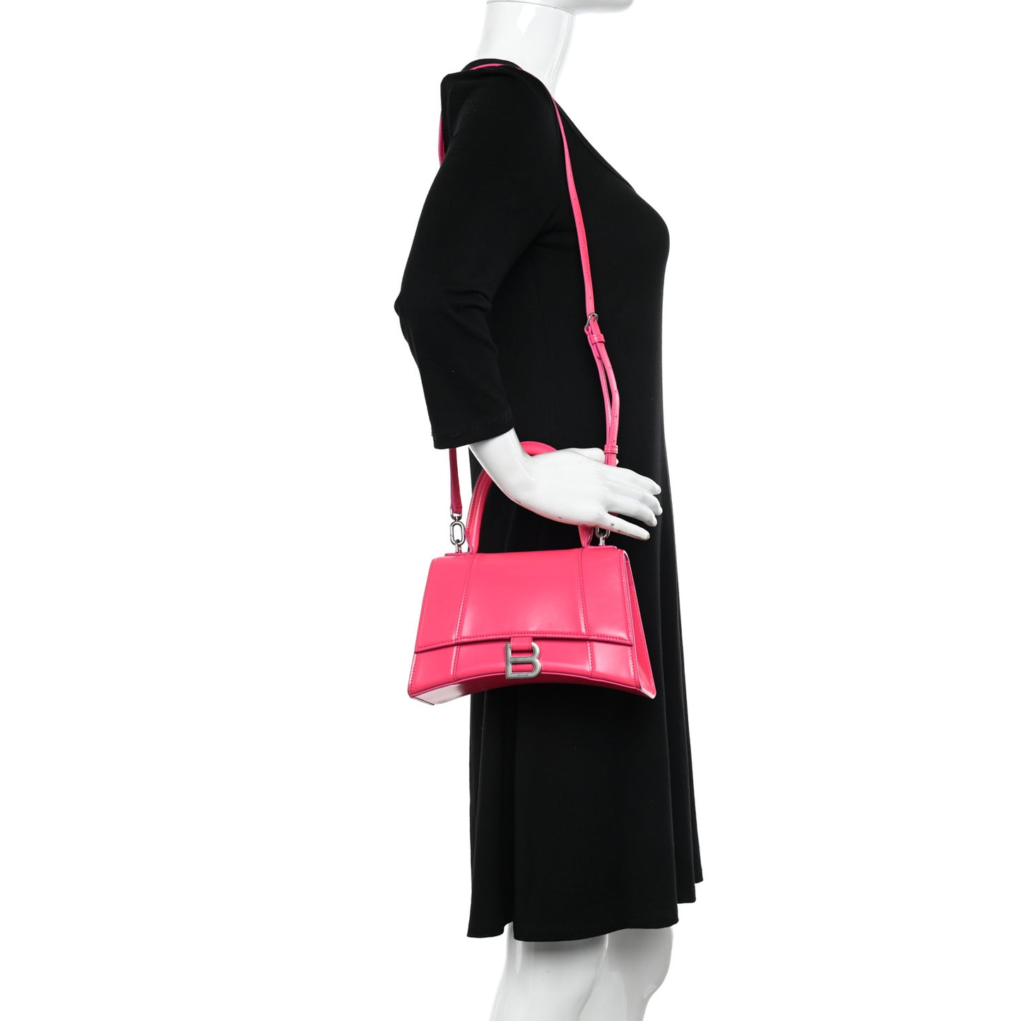 Shiny Box Calfskin Small Hourglass Top Handle Bag Acid Fuchsia