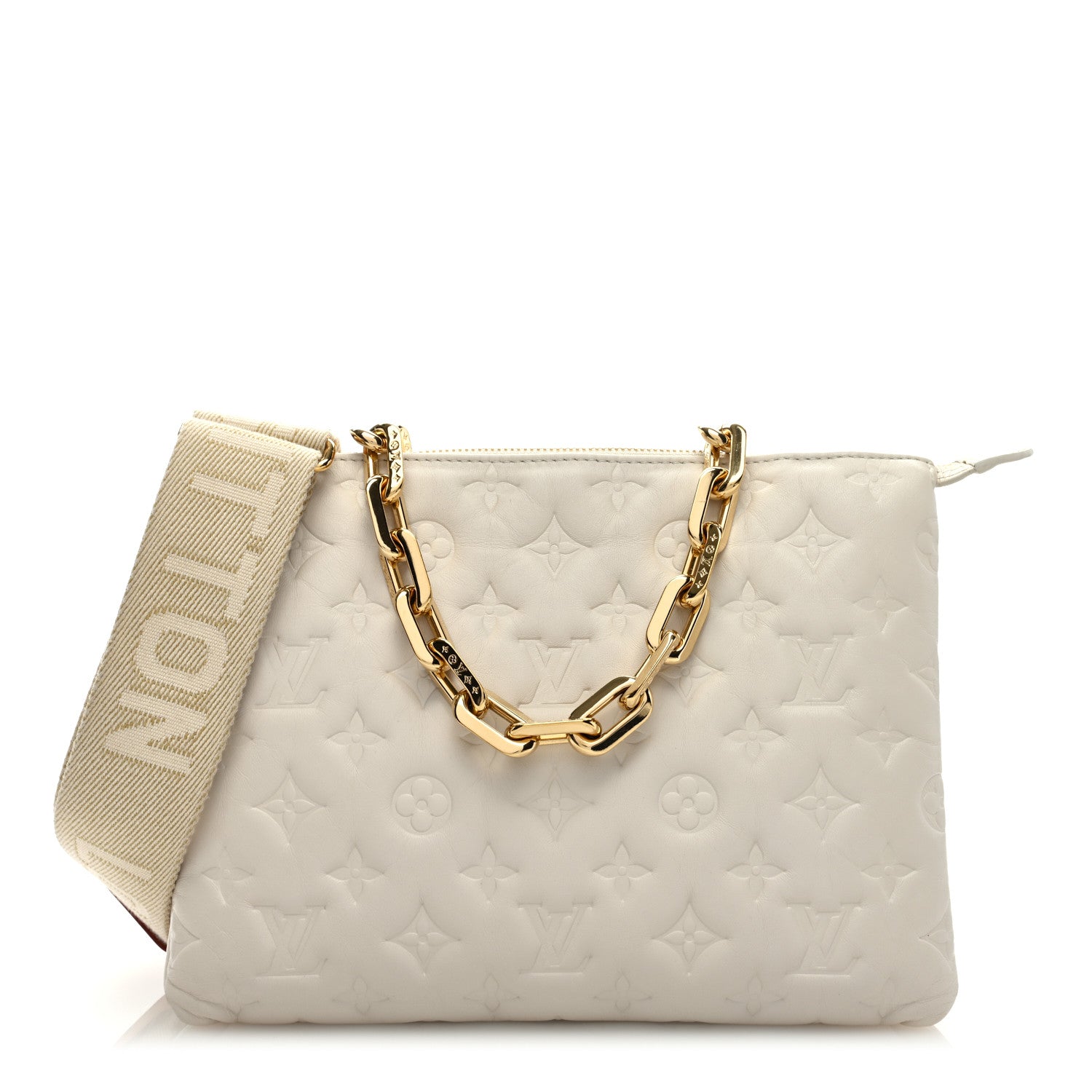 Louis Vuitton Lambskin Embossed Monogram Coussin PM Beige Cream 1 of 10
