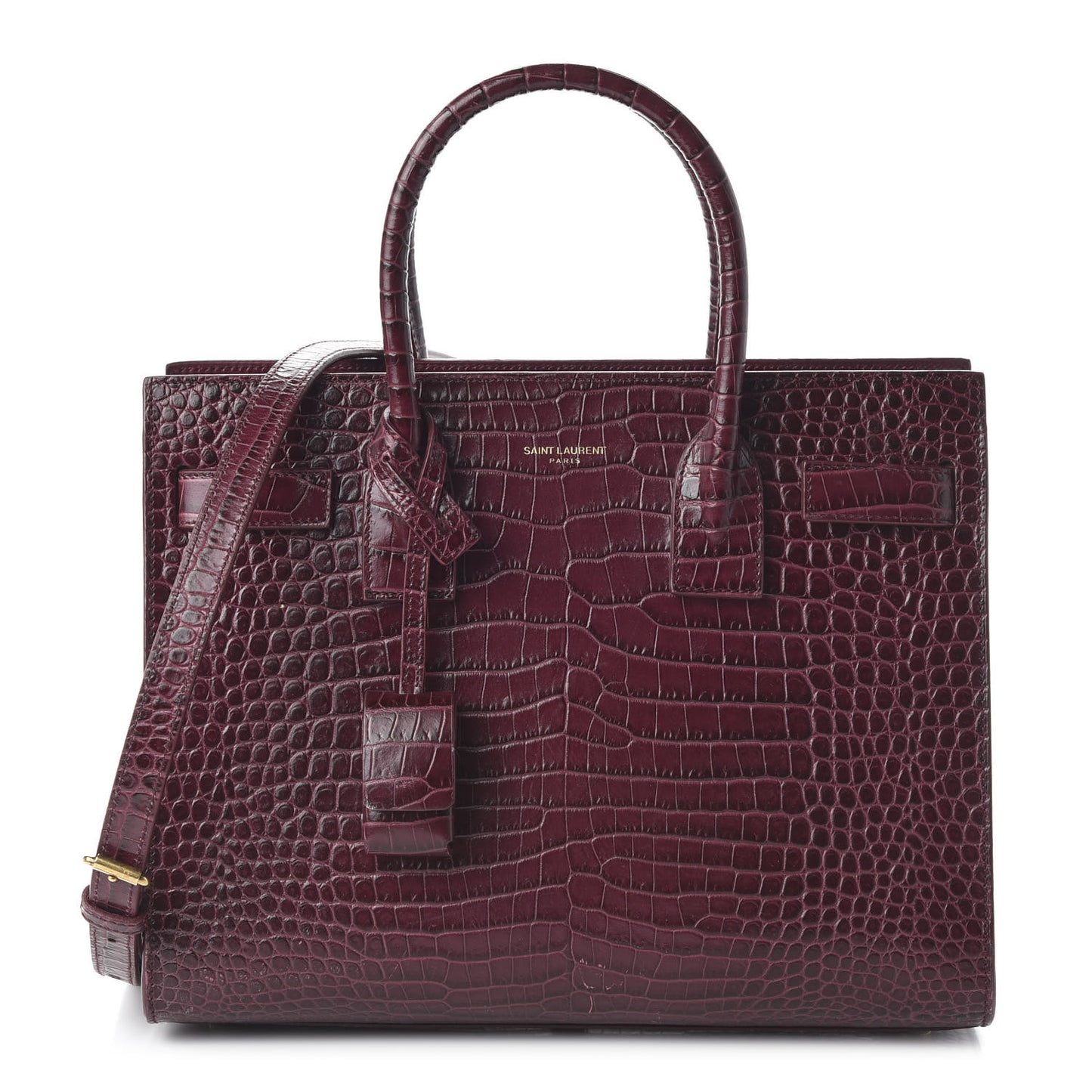 Calfskin Crocodile Embossed Baby Sac De Jour Bordeaux