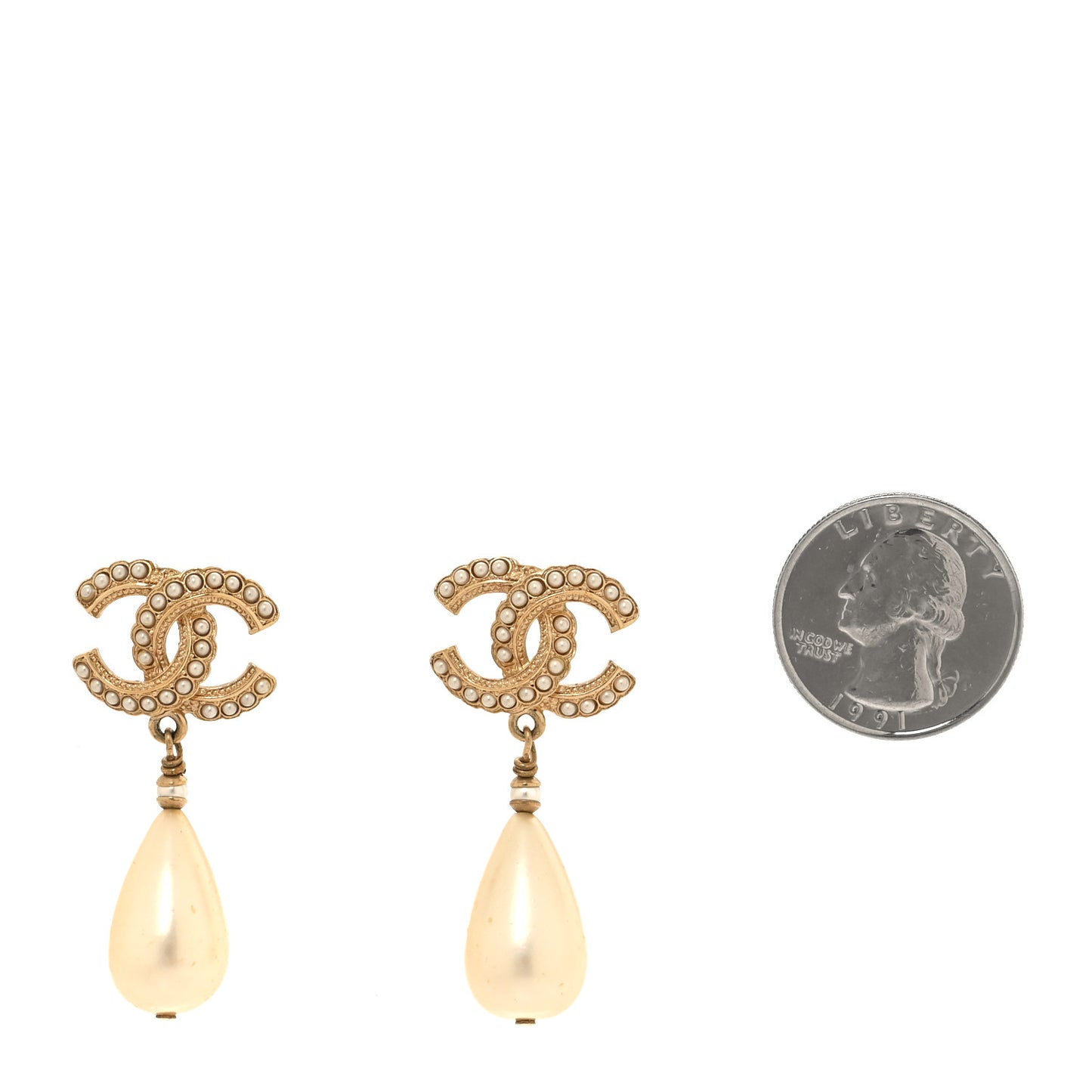 Pearl CC Drop Earrings Gold Pearly White