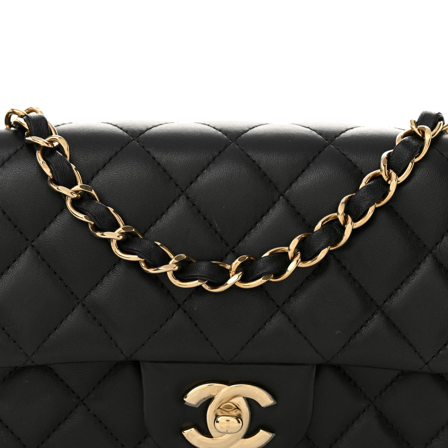 Lambskin Quilted Mini Rectangular Flap Black