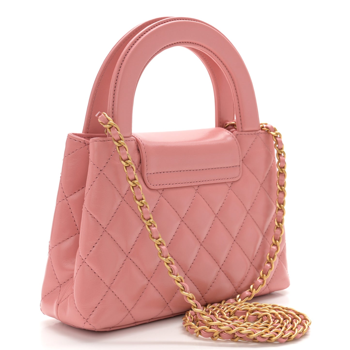 Shiny Aged Calfskin Quilted Nano Kelly Shopper Coral Pink