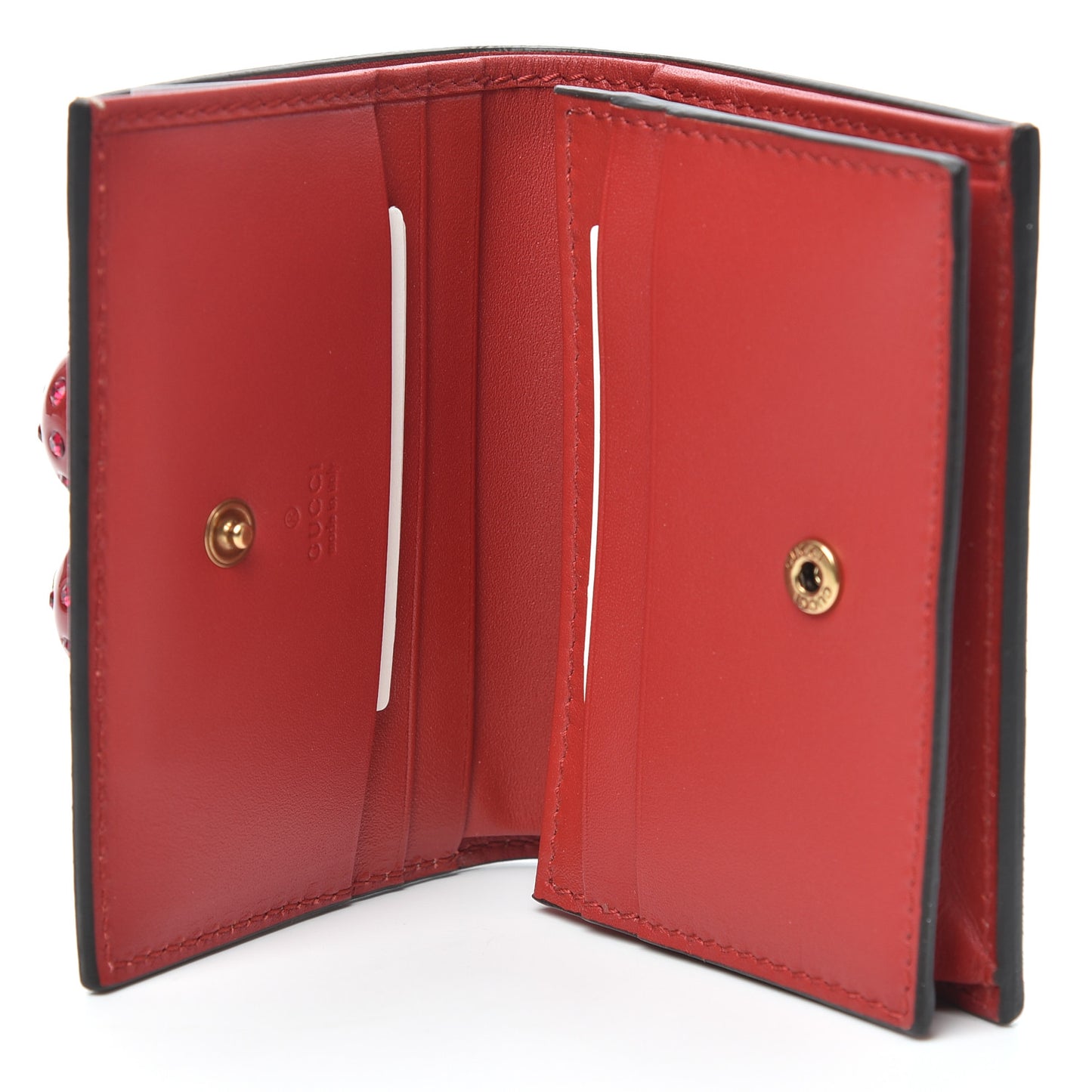 GG Supreme Monogram Cherry Embellished Card Case Wallet Hibiscus Red