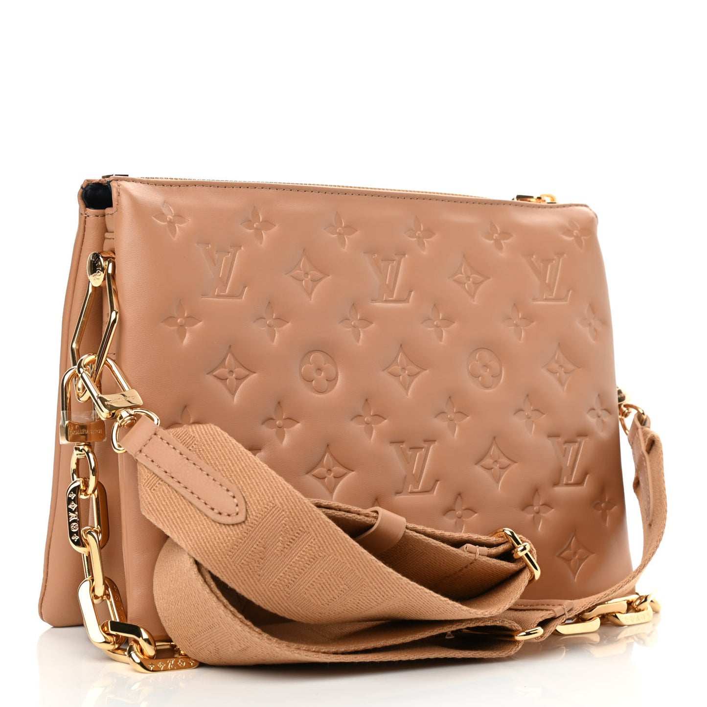 Lambskin Embossed Monogram Coussin PM Camel