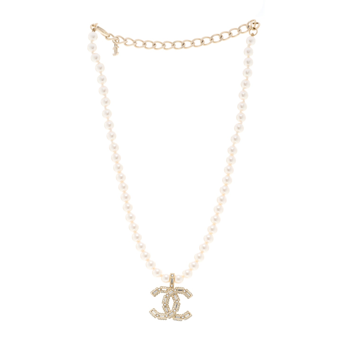 Pearl Crystal Baguette CC Short Necklace Gold