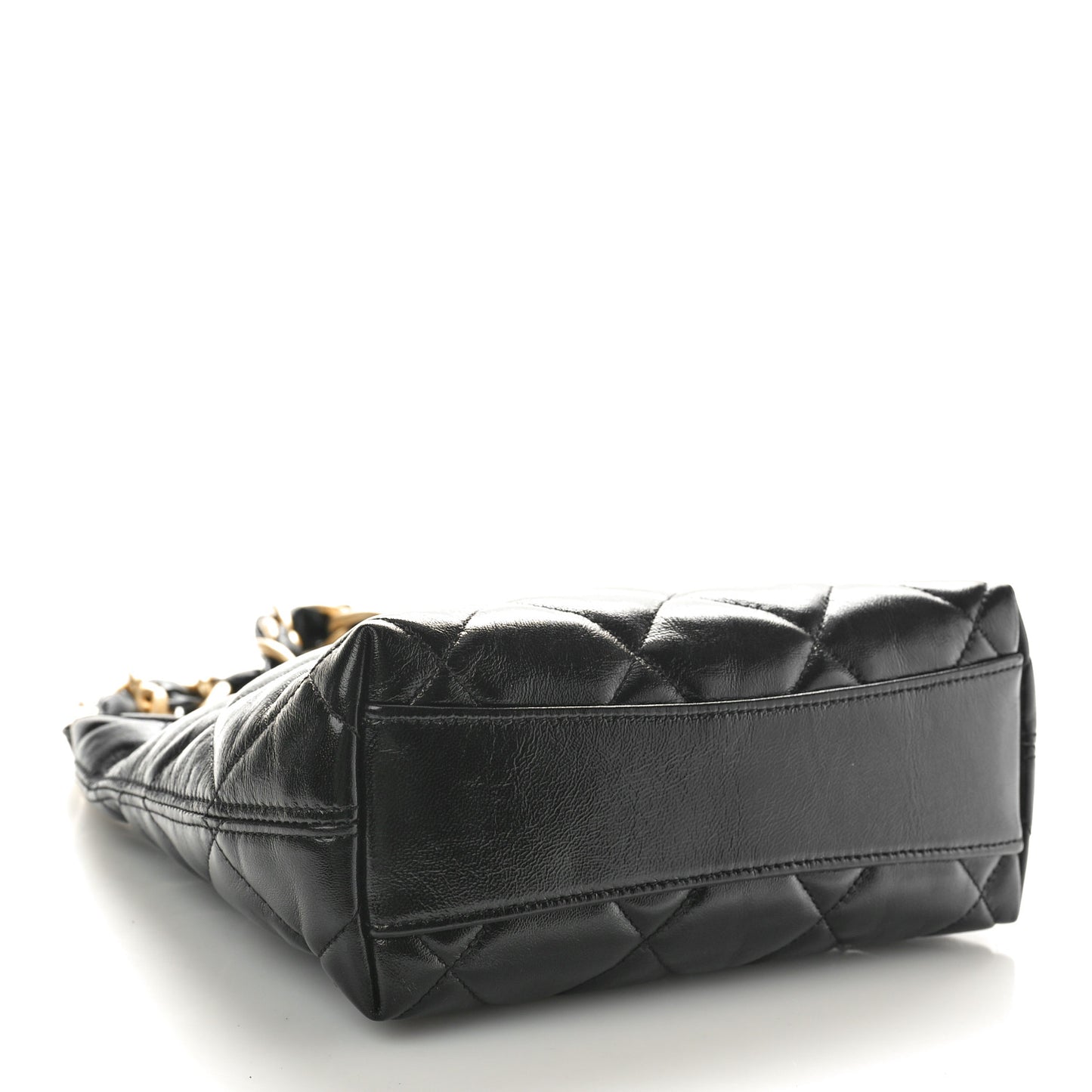 Shiny Crumpled Lambskin Quilted Small CC Funky Town Hobo Black