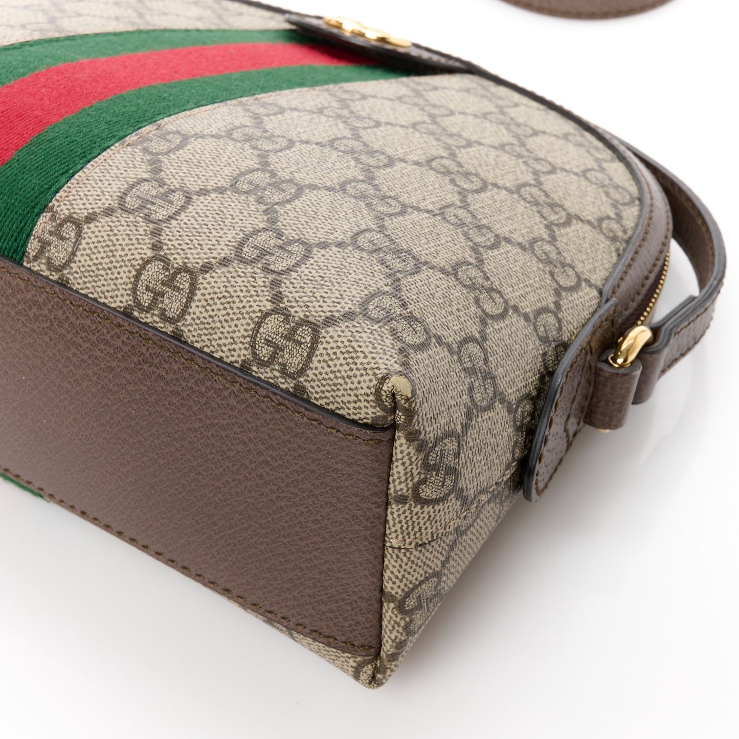 GG Supreme Monogram Textured Dollar Calfskin Web Small Ophidia Dome Shoulder Bag Beige Ebony New Acero
