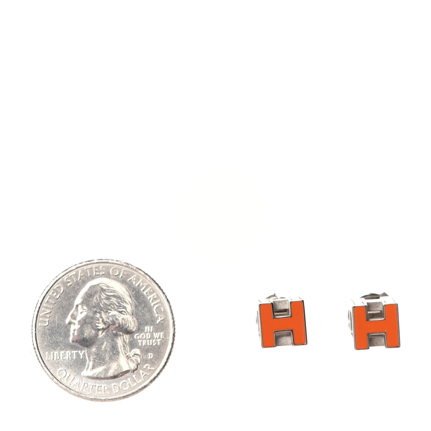 Hermes Palladium Lacquered Cage d'H Earrings Orange Sature 2 of 3