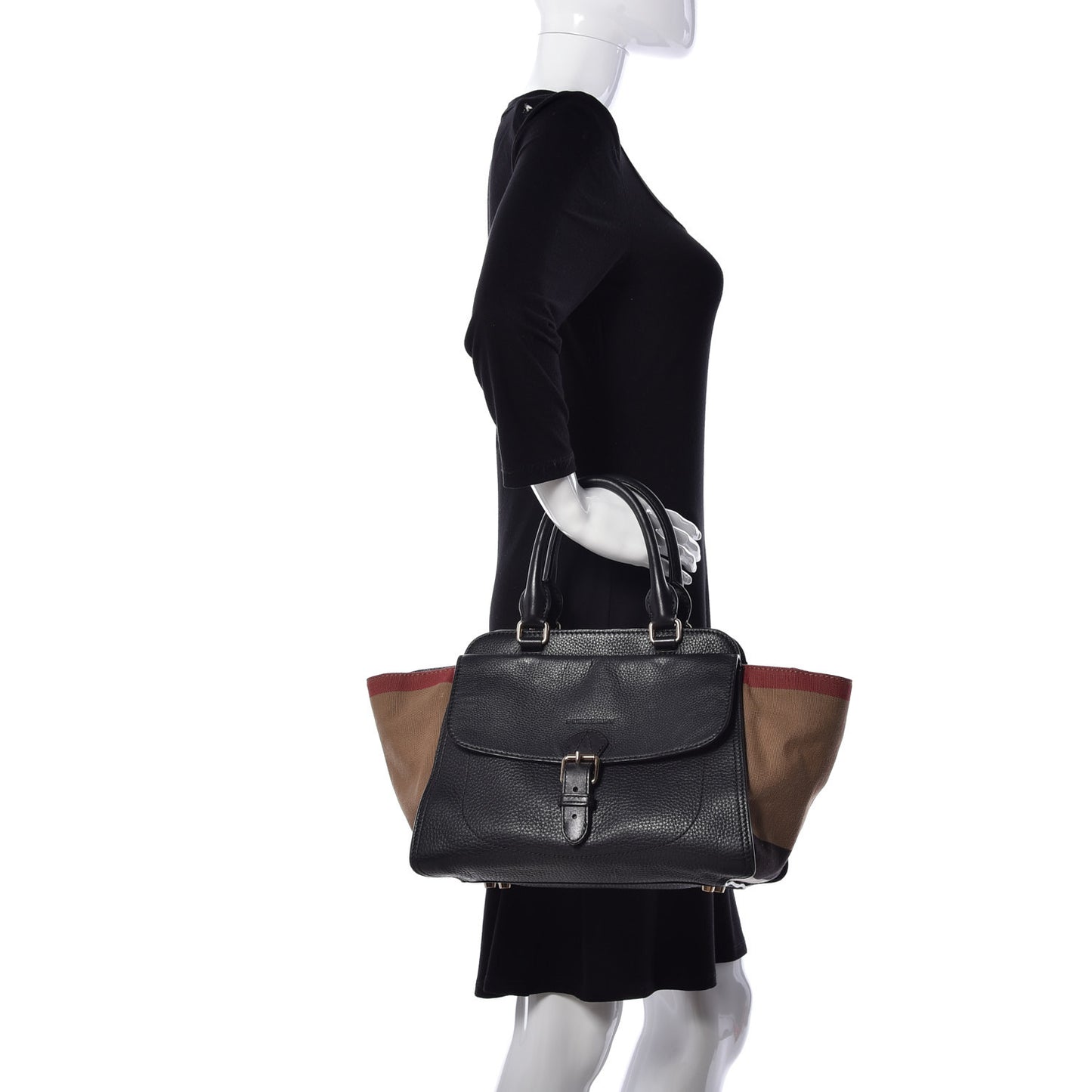 Canvas Mega Check Grained Calfskin Medium Harcourt Satchel Black