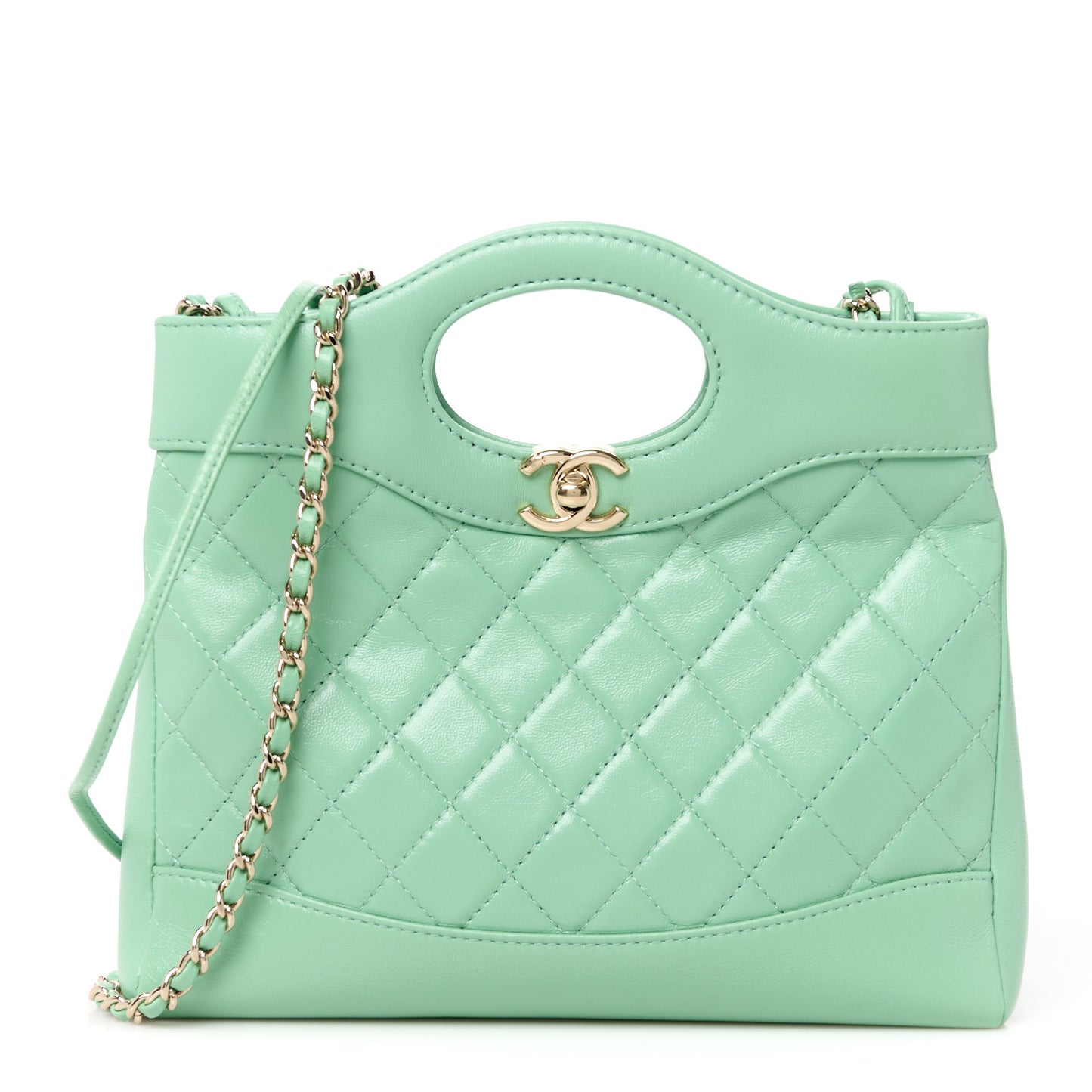 Shiny Lambskin Quilted Mini 31 Shopping Bag Light Green