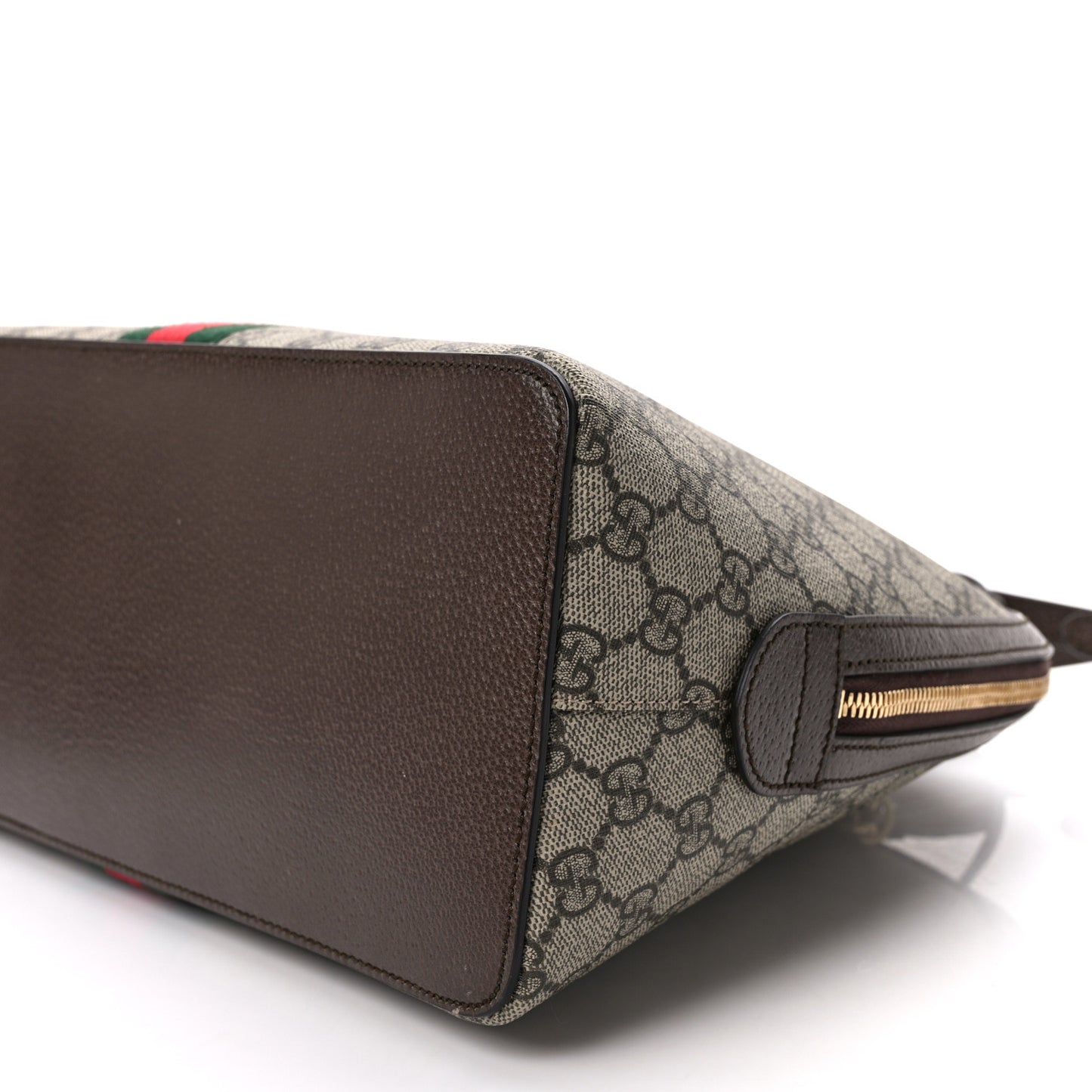 GG Supreme Monogram Web Medium Ophidia Top Handle Dome Bag Brown