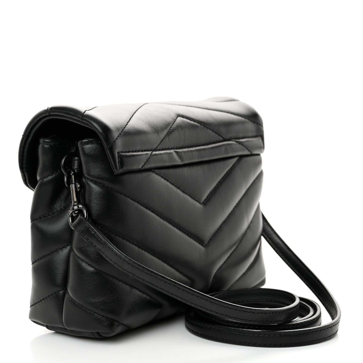 Calfskin Y Quilted Monogram Monochrome Toy Loulou Crossbody Bag Black