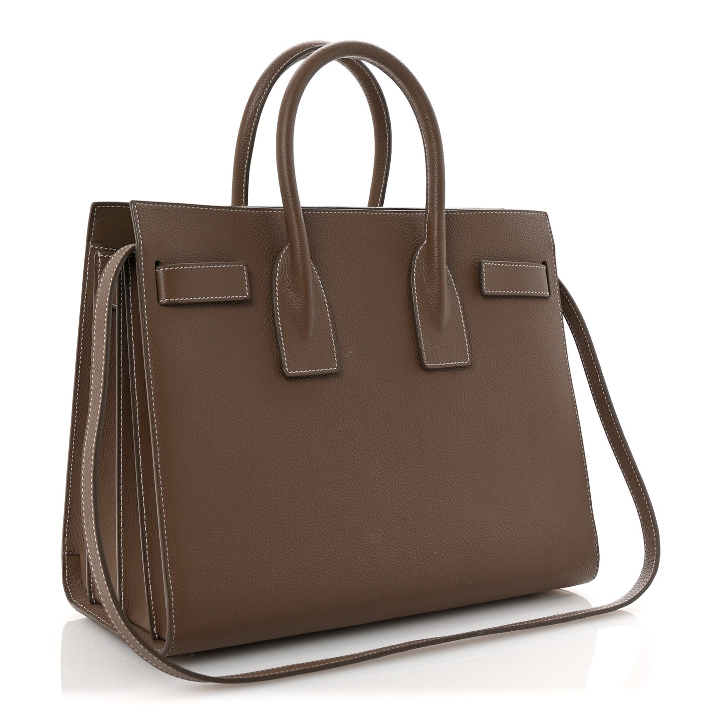 Grained Calfskin Topstitch Small Classic Sac De Jour Taupe