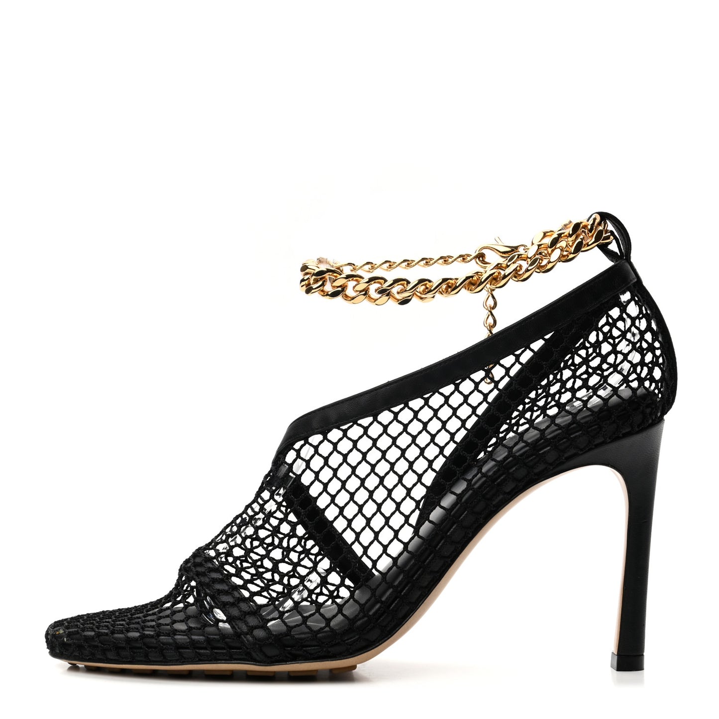 Mesh Nappa Chunky Chain Sandals 37 Black