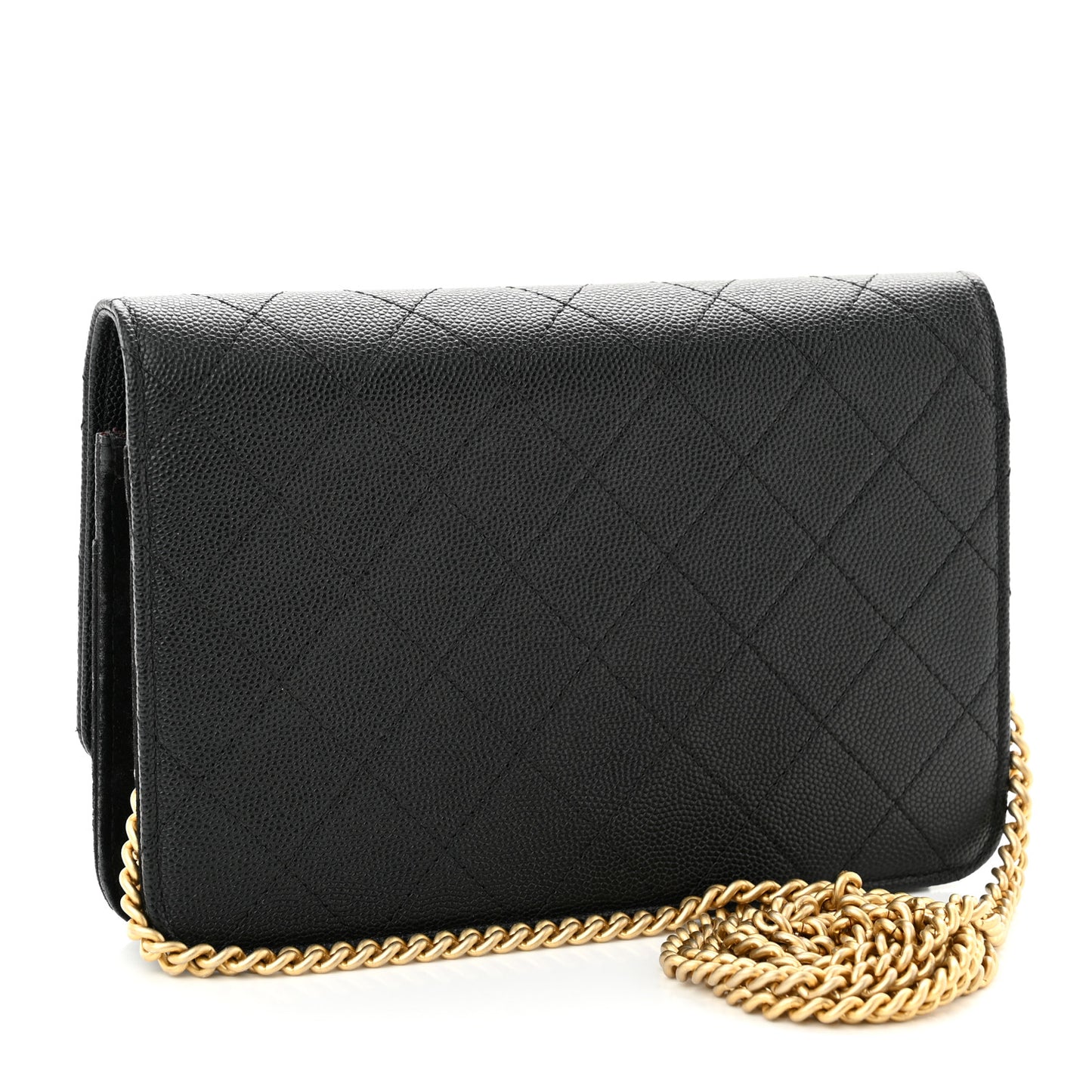 Caviar Suede Stitched Lady Coco Wallet On Chain WOC Black