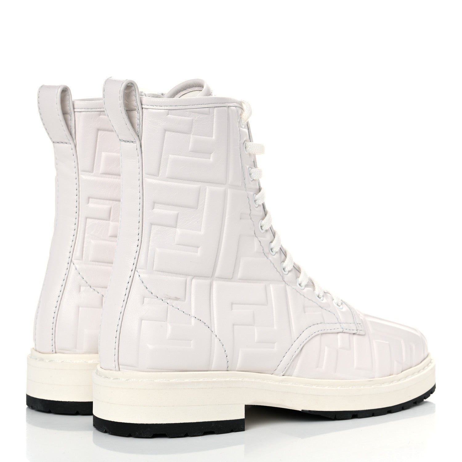 Fendi Nappa FF Embossed Womens Biker Boots 35 Snow 4 of 11