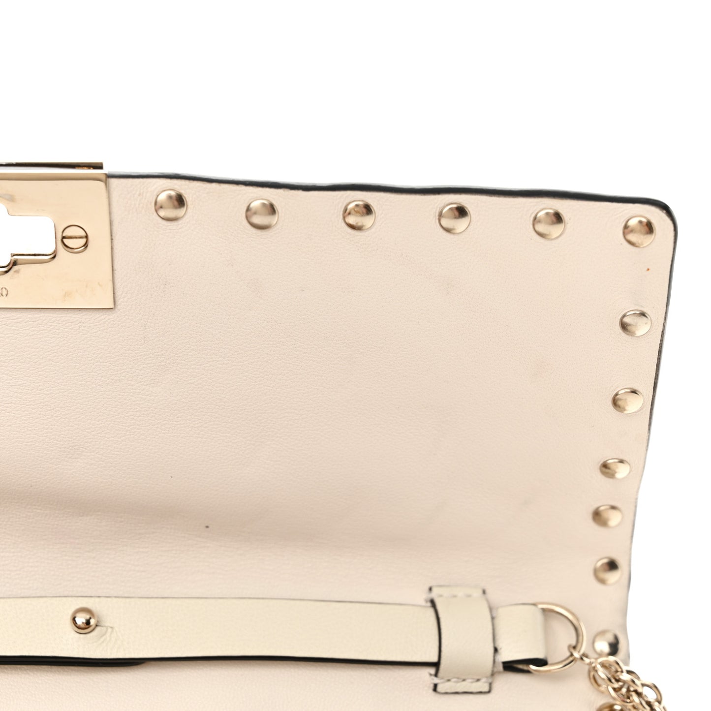 Nappa Rockstud Spike Wallet on Chain Light Ivory