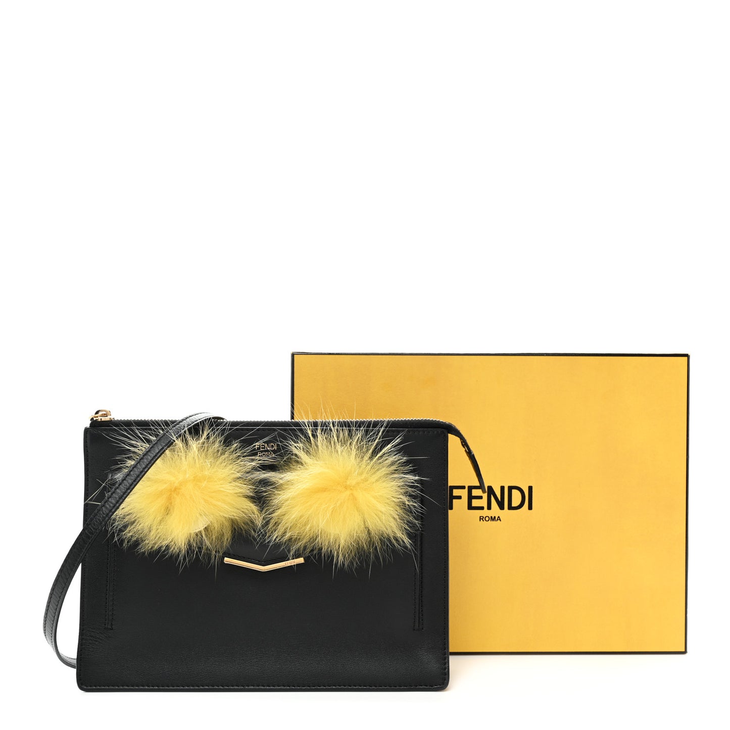 Vitello Dolce Fox Fur Monster Eyes Mini 2Jours Pouch Black Yellow