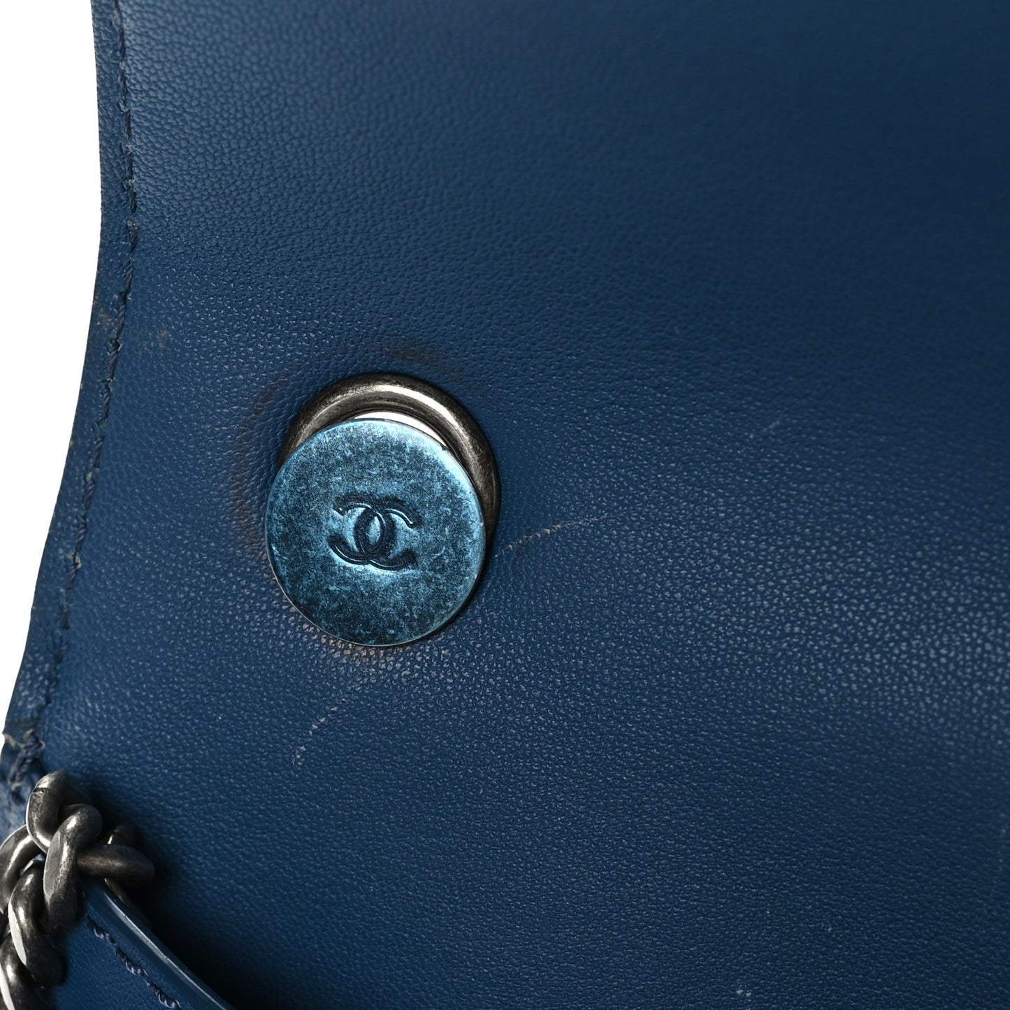 Lambskin Quilted Small Natural CC Flap Navy