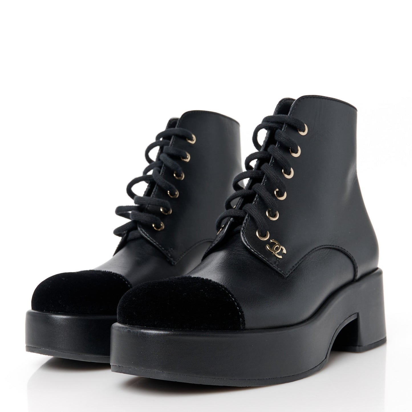 Calfskin Velvet CC Cap Toe Boots 39.5 Black