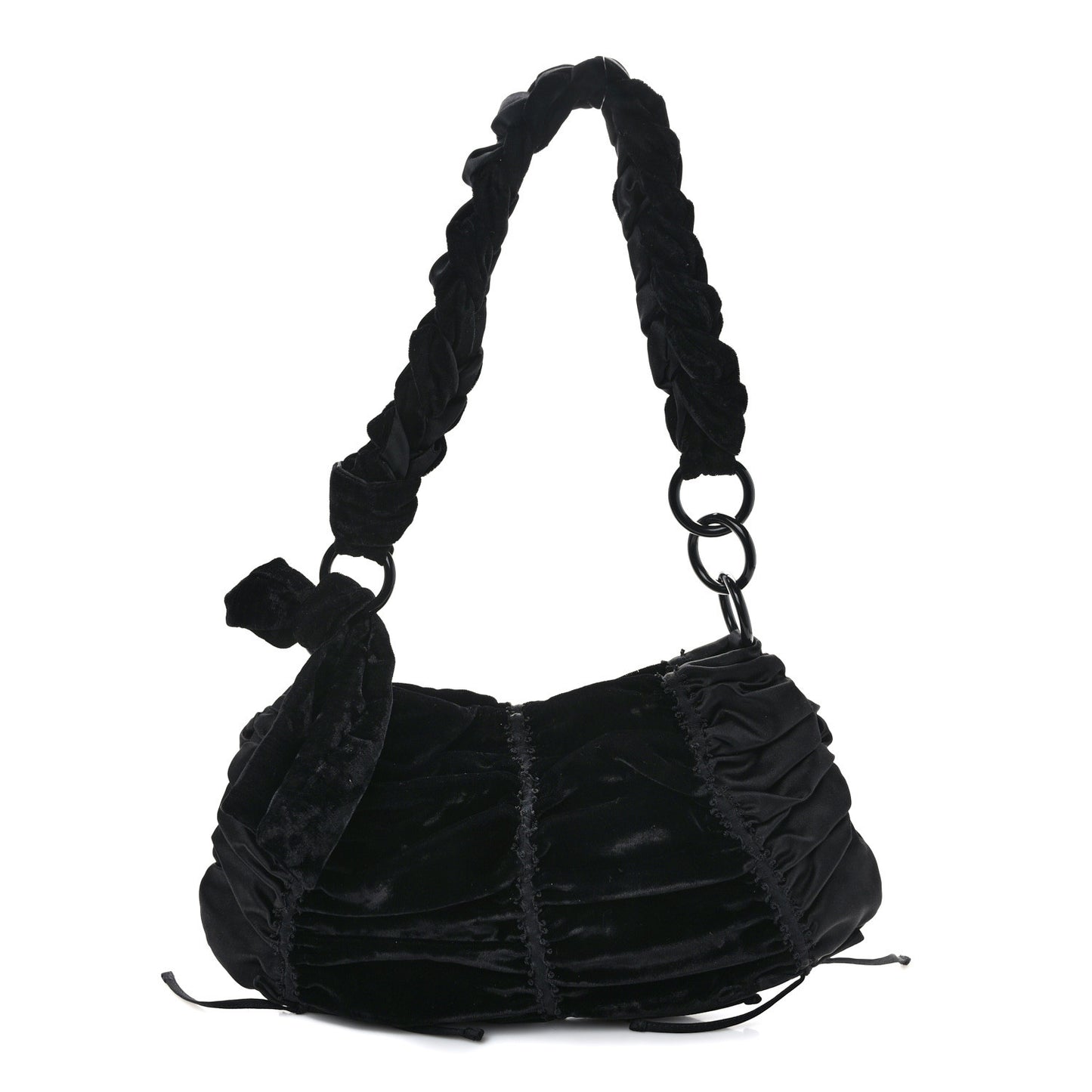 Satin Velvet Drawstring Shoulder Bag Black