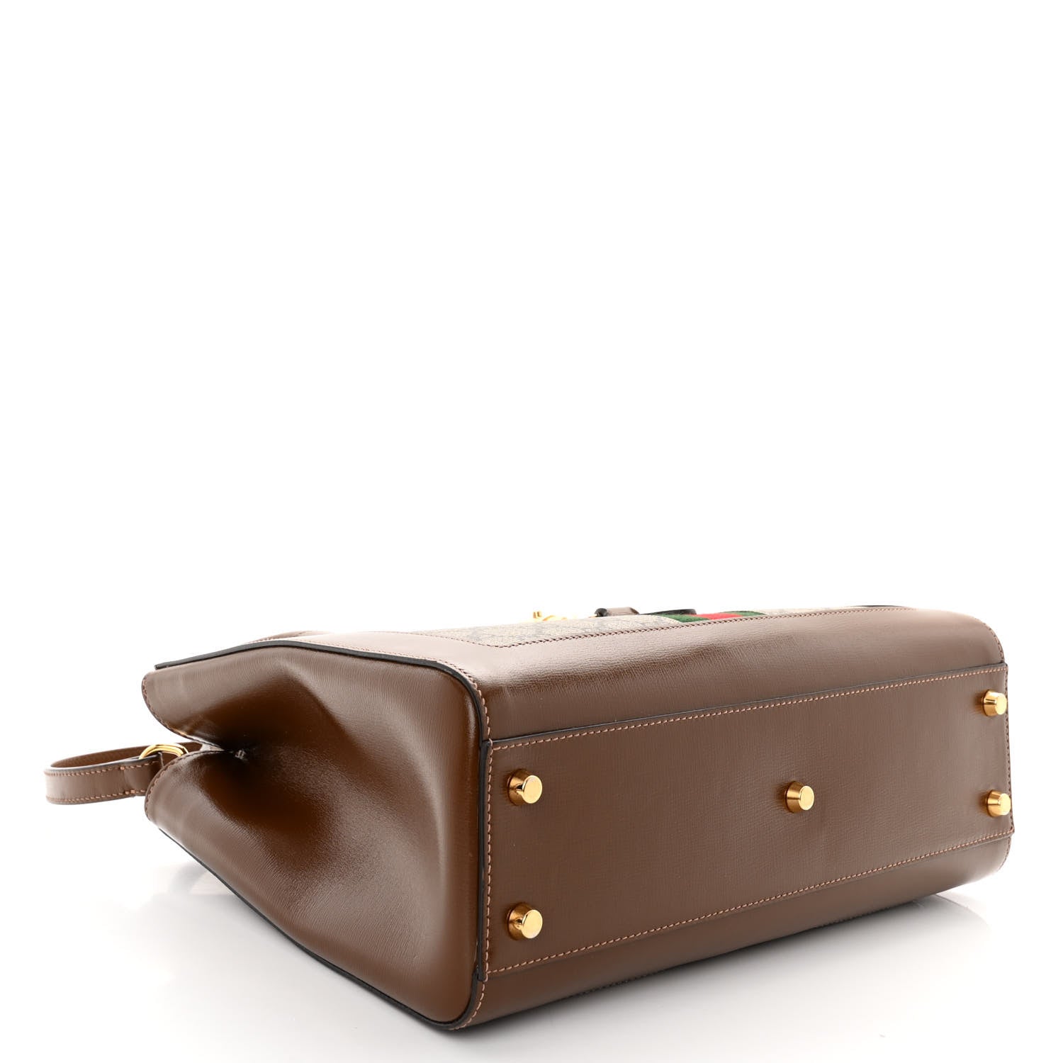 Gucci GG Supreme Monogram Azalea Calfskin Web Medium Jackie 1961 Tote Beige Ebony Brown Sugar 4 of 12