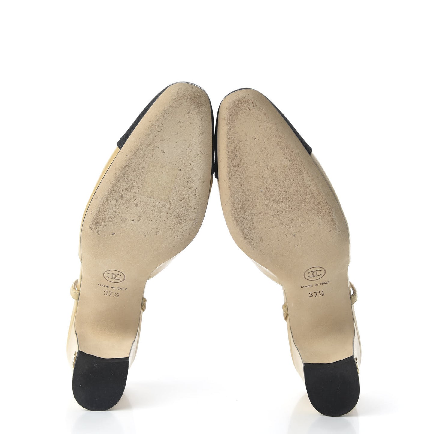 Goatskin Grosgrain Cap Toe CC Slingback Pumps 37.5 Beige Black
