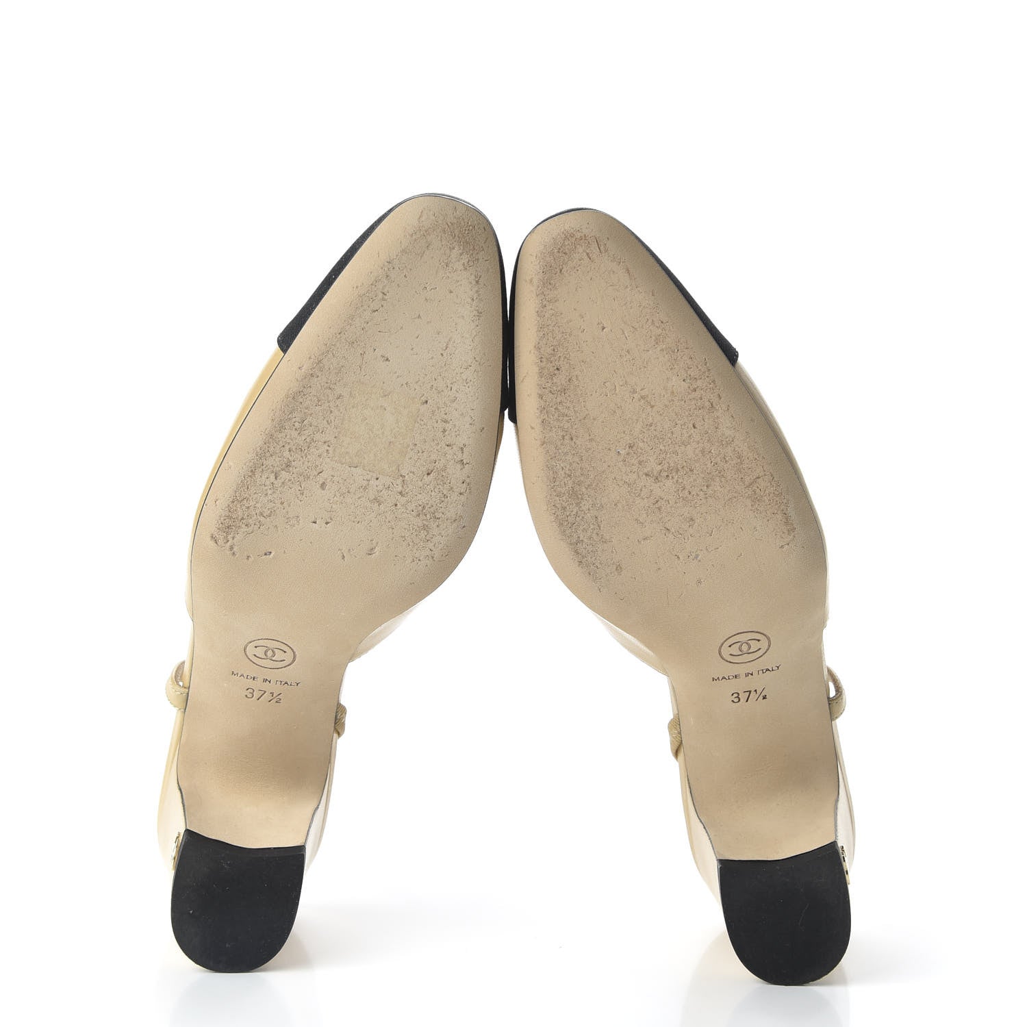 Chanel Goatskin Grosgrain Cap Toe CC Slingback Pumps 37.5 Beige Black 6 of 8