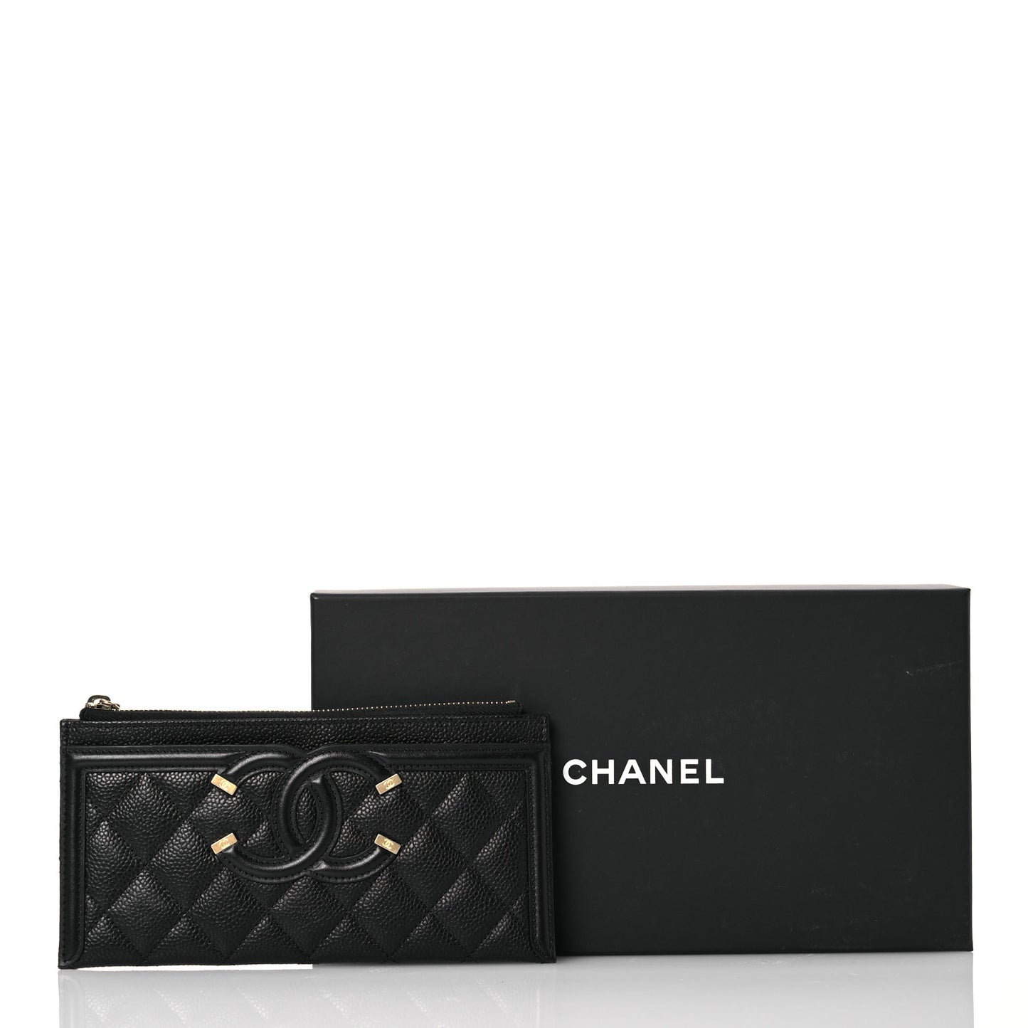 Caviar Quilted Filigree Zip Pouch Black