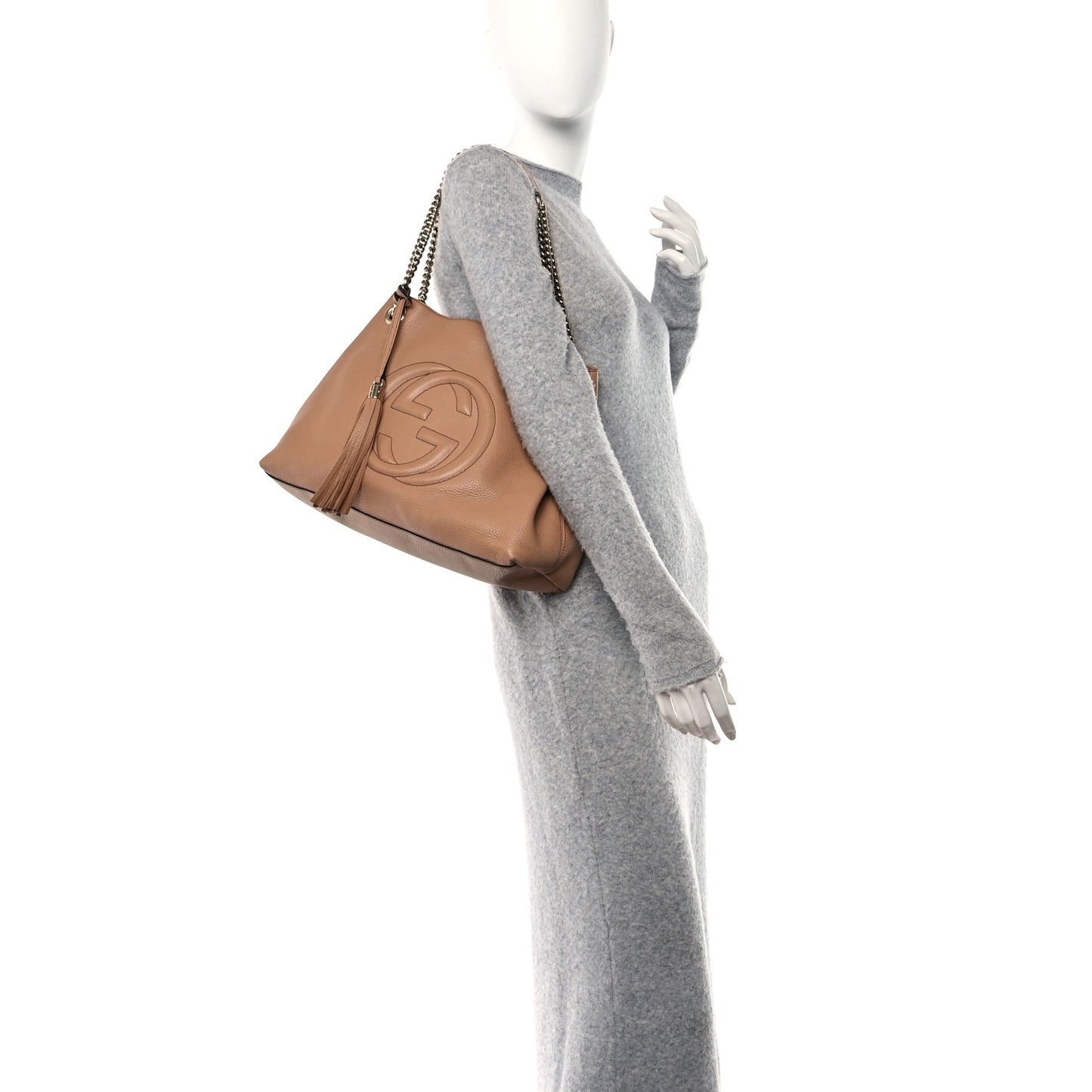 Pebbled Calfskin Medium Soho Chain Shoulder Bag Camelia