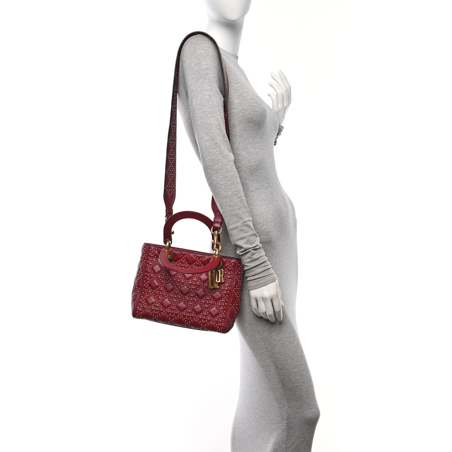 Calfskin Cannage Studded Medium Supple Lady Dior Red