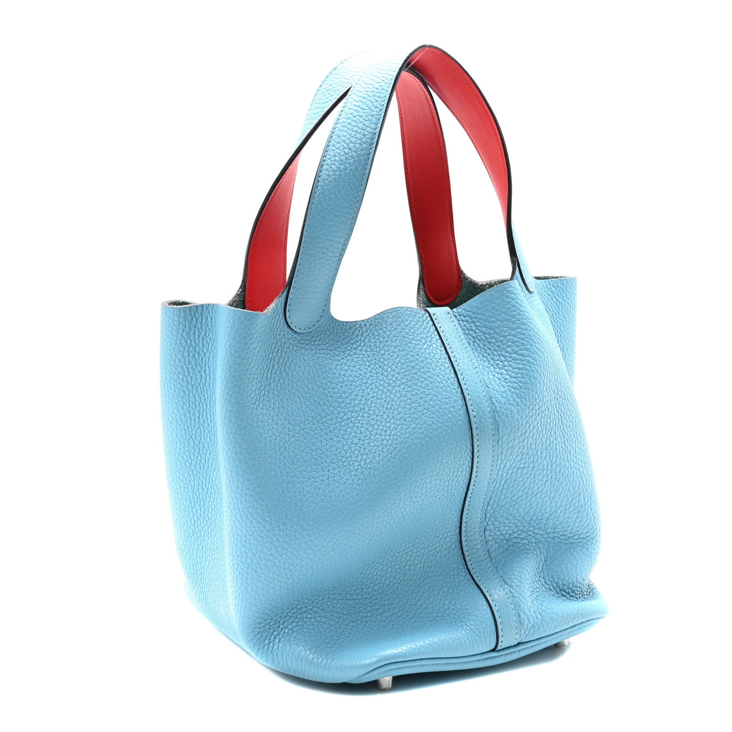 Hermes Taurillon Clemence Swift Eclat Picotin Lock 22 MM  Bleu Du Nord Rouge De Coeur 3 of 10