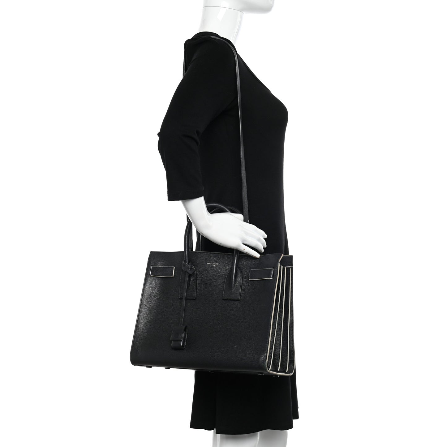 Calfskin Small Sac De Jour Black White