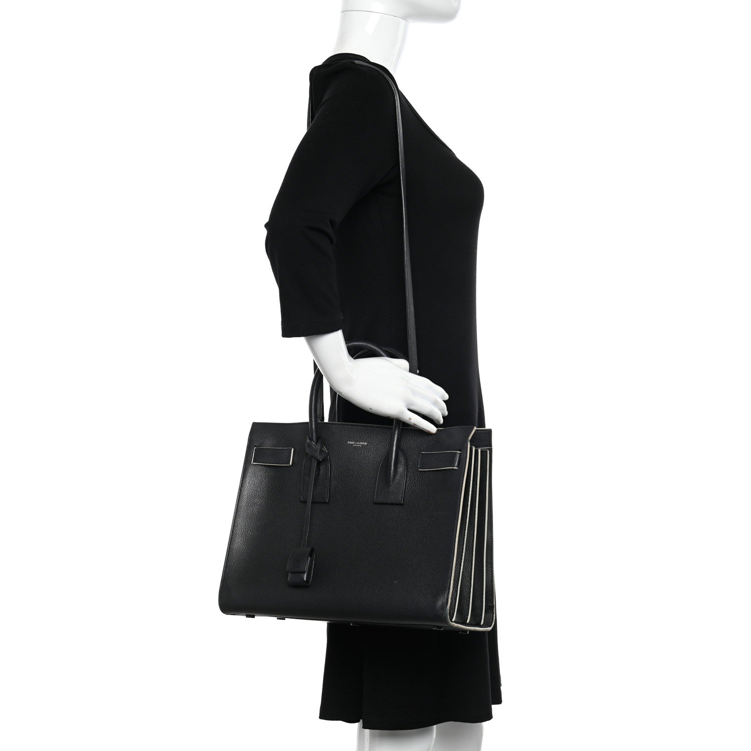 Saint Laurent Calfskin Small Sac De Jour Black White 2 of 13