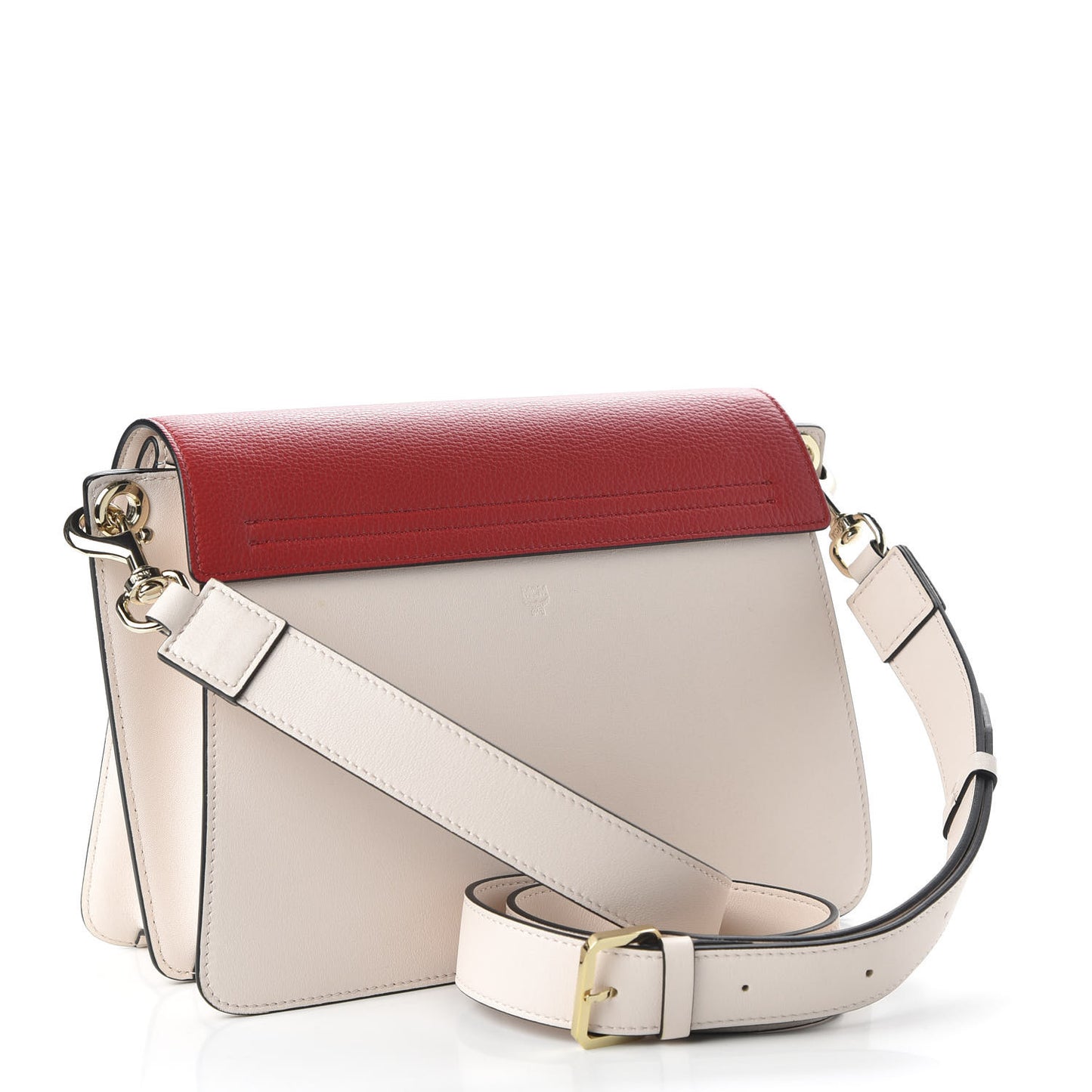 Visetos Calfskin Colorblock Mezzanin Shoulder Bag Cognac Ruby Red