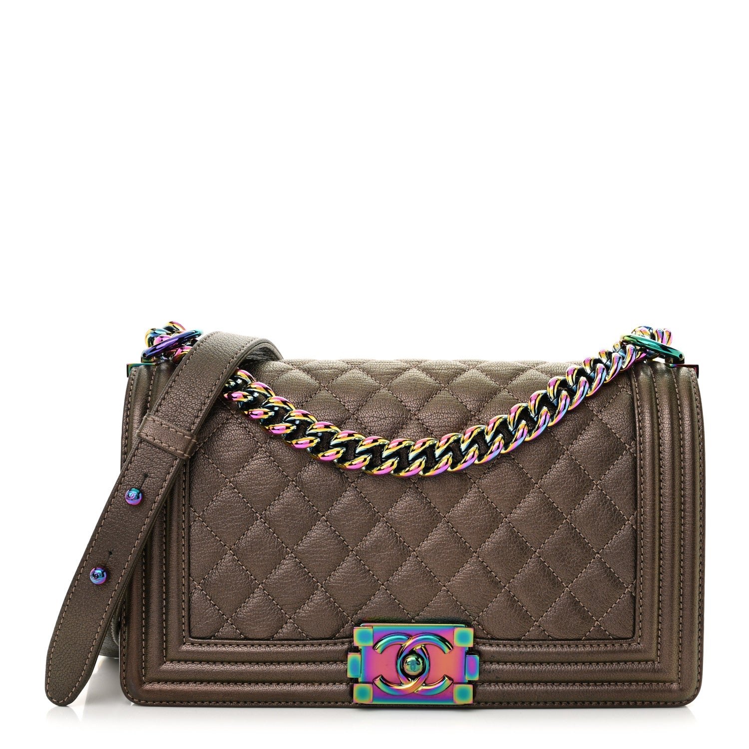 Chanel Iridescent Goatskin Quilted Medium Boy Flap Dark Gold 1 of 11