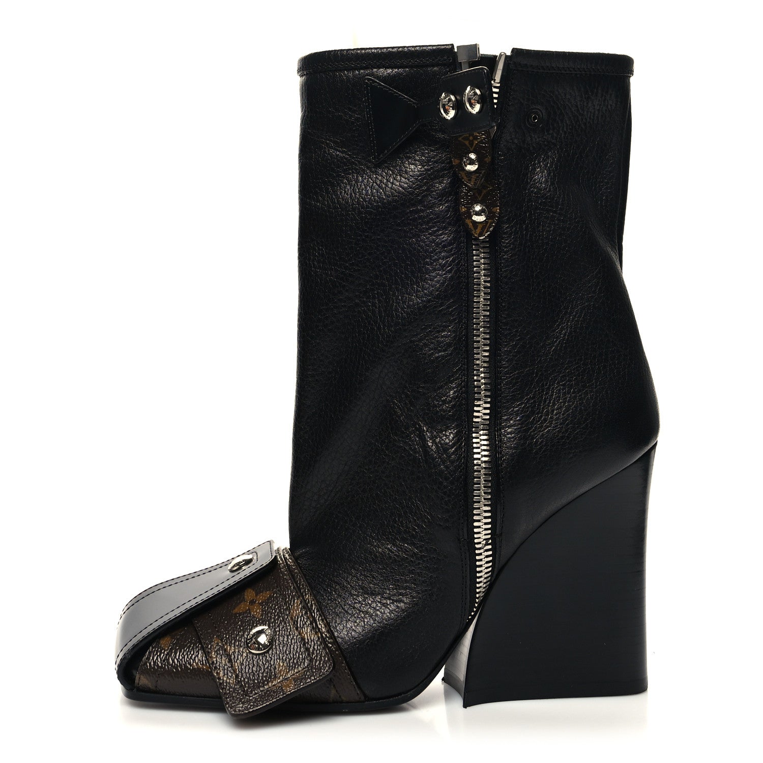 Louis Vuitton Calfskin Monogram Patti Wedge Half Boots 40 Black
