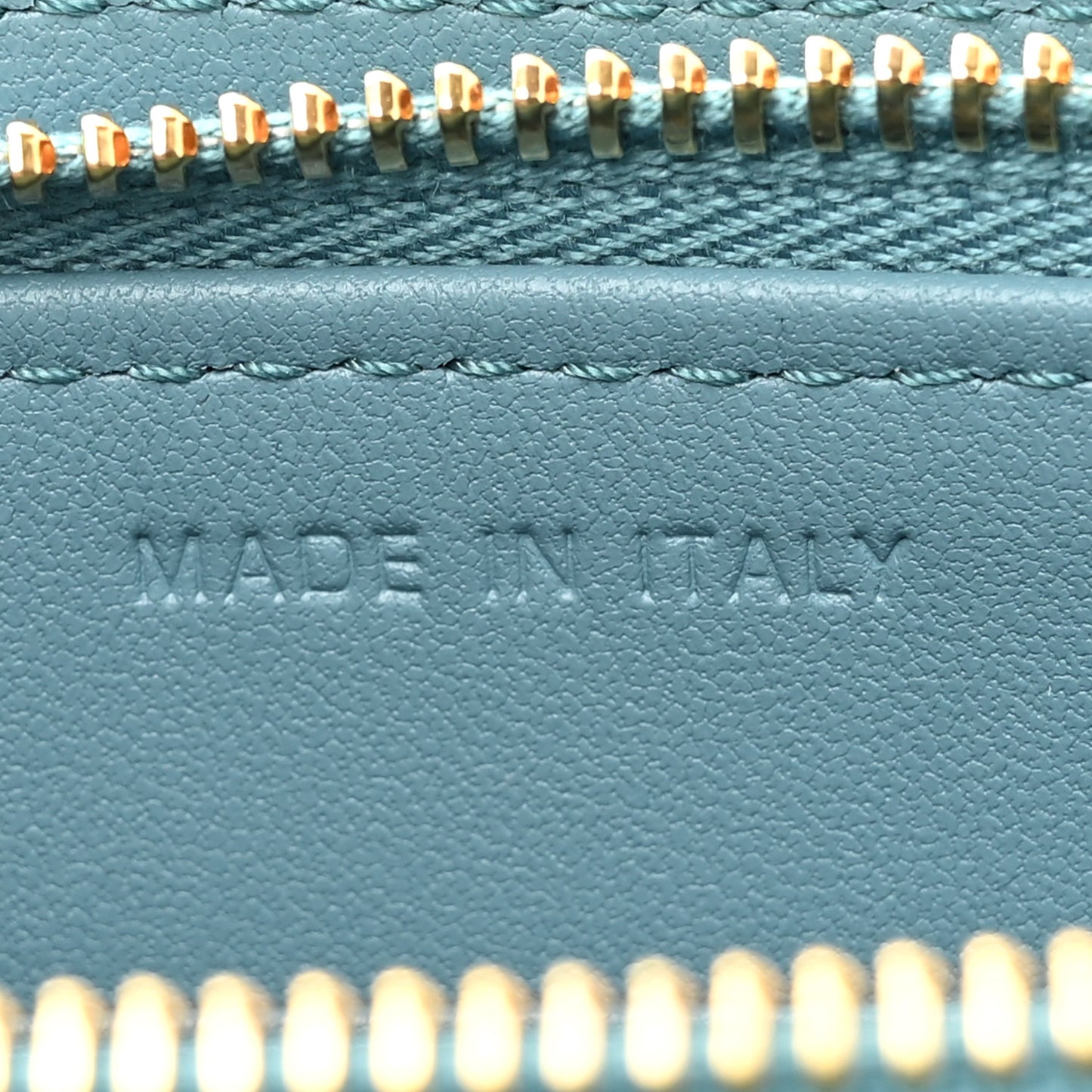 Calfskin Cannage Caro Zipped Pouch With Chain Cloud Blue