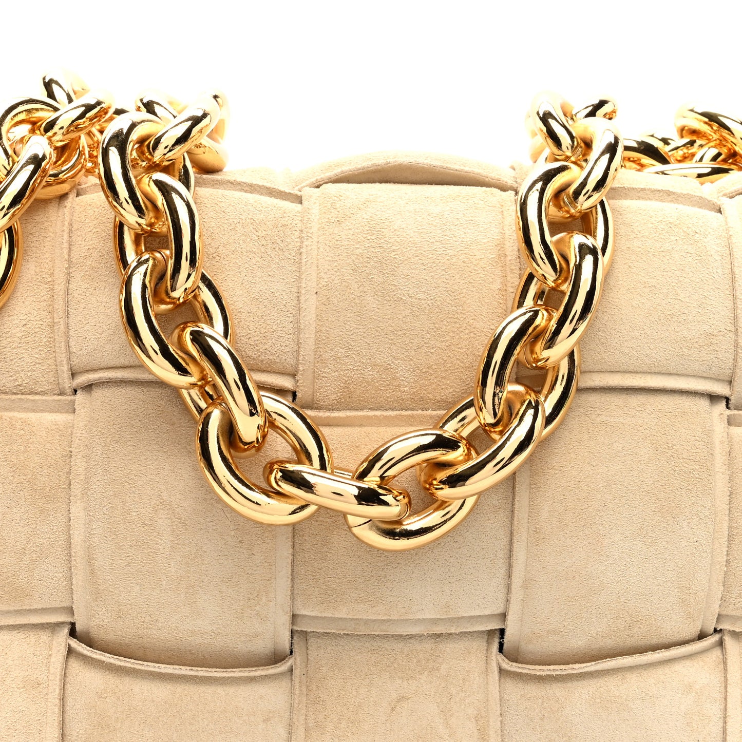 Suede Maxi Intrecciato Padded Chain Cassette Crossbody Bag Sand