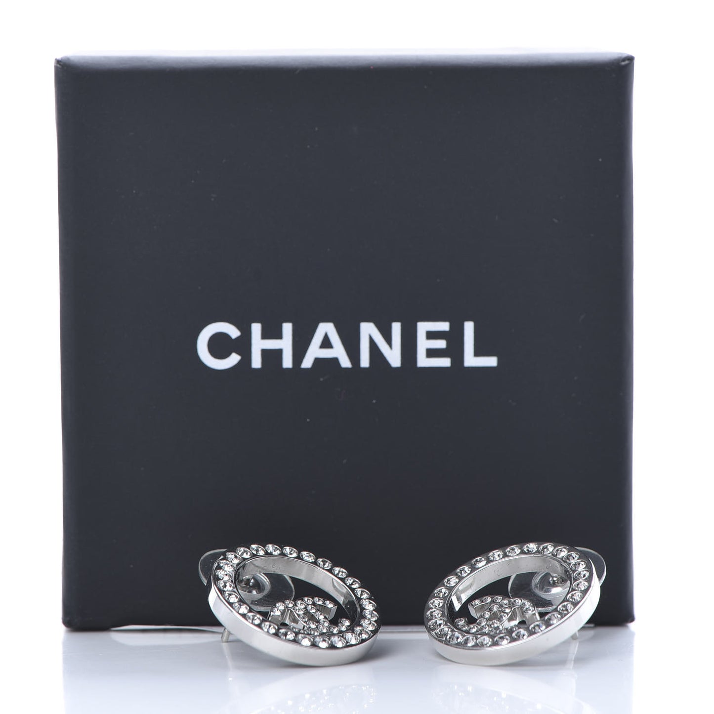 Crystal CC Round Earrings Silver