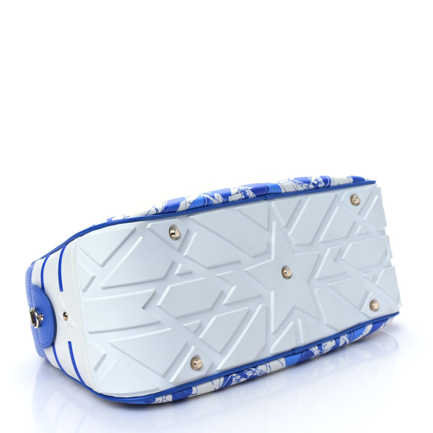 Calfskin Large Dior Vibe Zip Bowling Bag White Blue