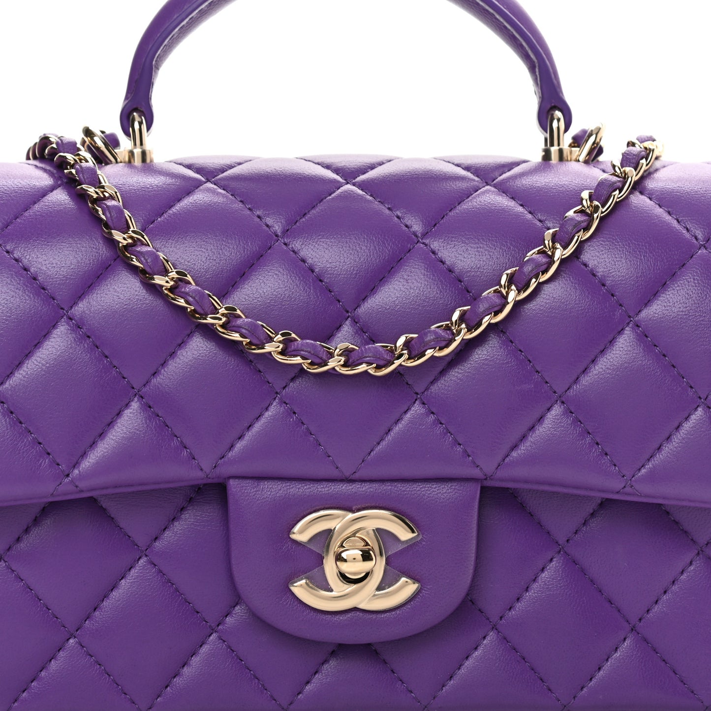 Lambskin Quilted Mini Top Handle Rectangular Flap Dark Purple