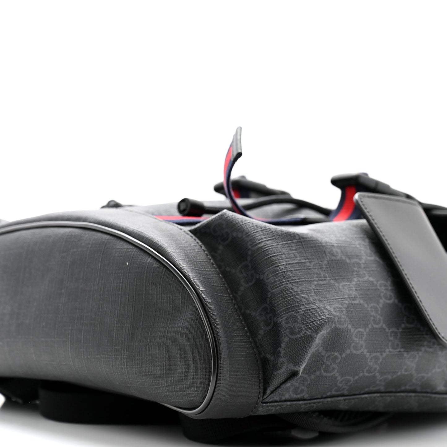 Soft GG Supreme Monogram Calfskin Web Double Buckle Backpack Black