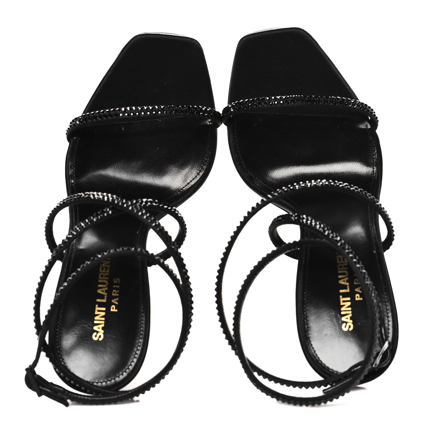 Saint Laurent Crepe Satin Strass Opyum 110 Sandals 38 Black 2 of 8