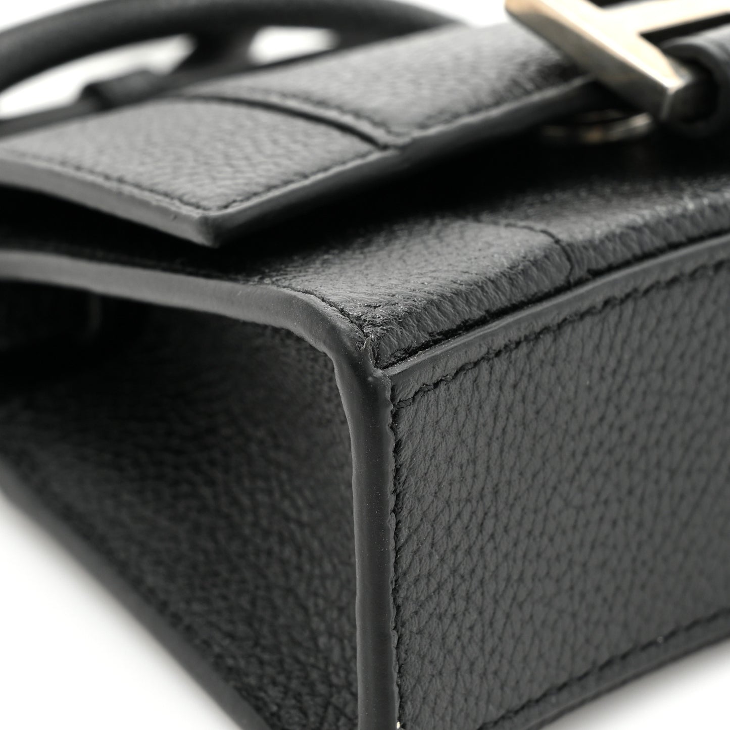 Grained Calfskin Hourglass Top Handle Bag Mini Black