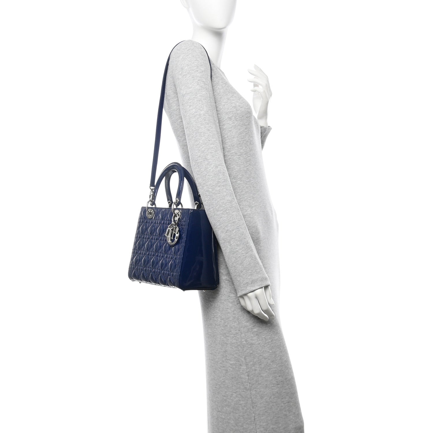 Christian Dior Patent Cannage Medium Lady Dior Blue 2 of 12