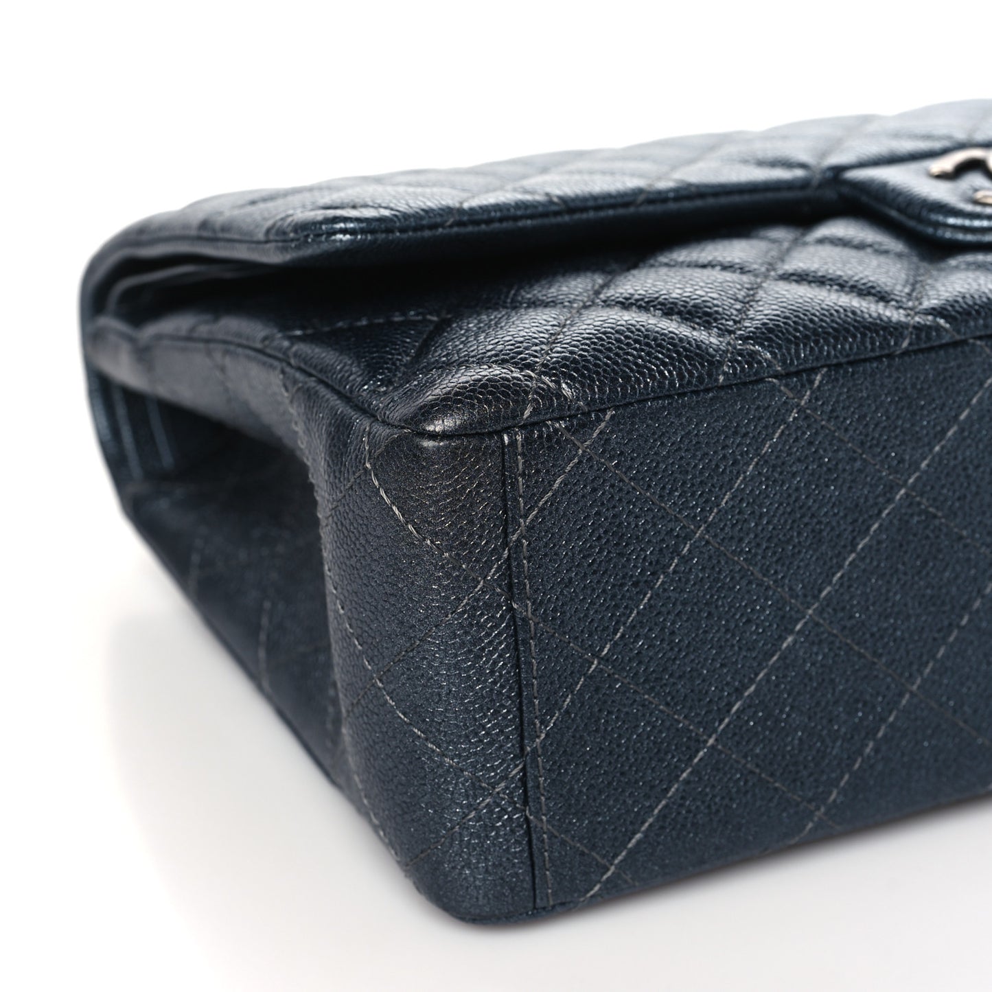 Metallic Caviar Quilted Maxi Double Flap Charcoal