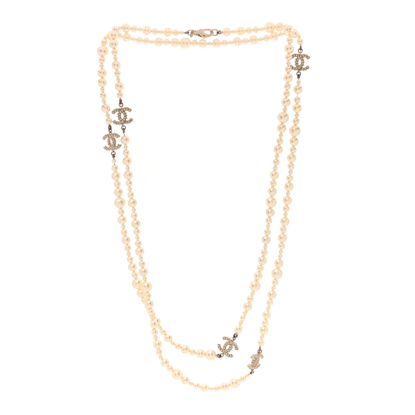 Pearl Multistrand CC Long Necklace Pearly White